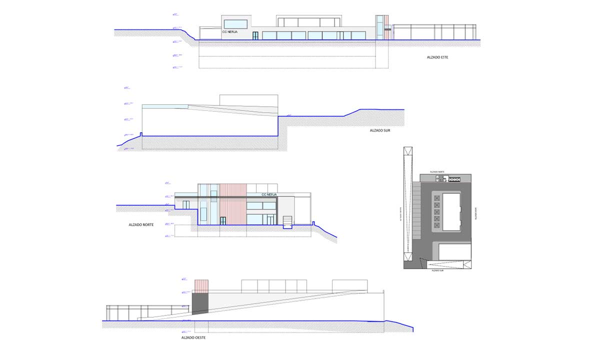 Plano de secciones del Centro Comercial Castillo Alto en Nerja